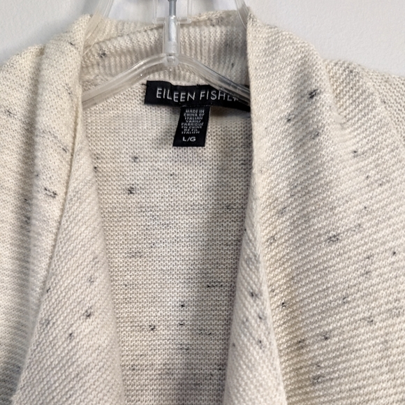 Eileen Fisher Cotton Wool Blend Cascading Open Front Cardigan Large Ivory Black - Picture 4 of 8